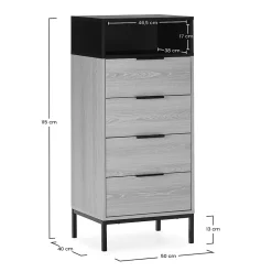 Commode haute Nieve 4 tiroirs couleur Chêne
