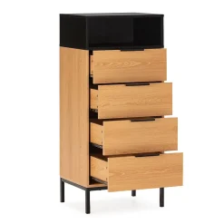 Commode haute Nieve 4 tiroirs couleur Chêne