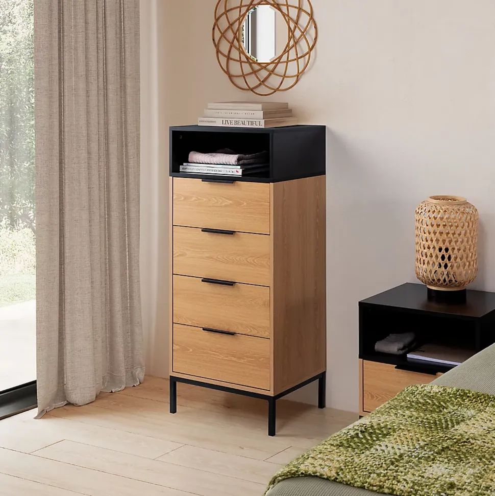 Commode haute Nieve 4 tiroirs couleur Chêne