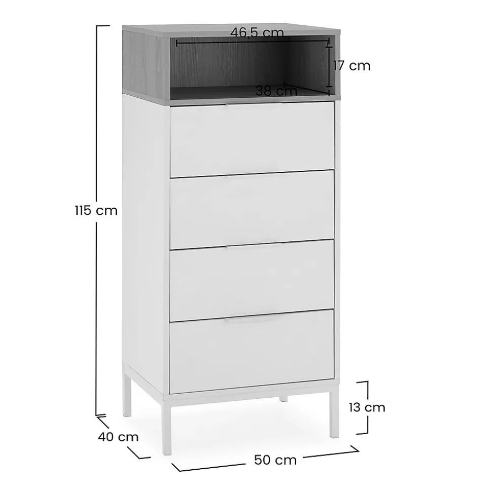 Commode haute Nieve 4 tiroirs couleur Blanc