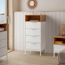 Commode haute Nieve 4 tiroirs couleur Blanc