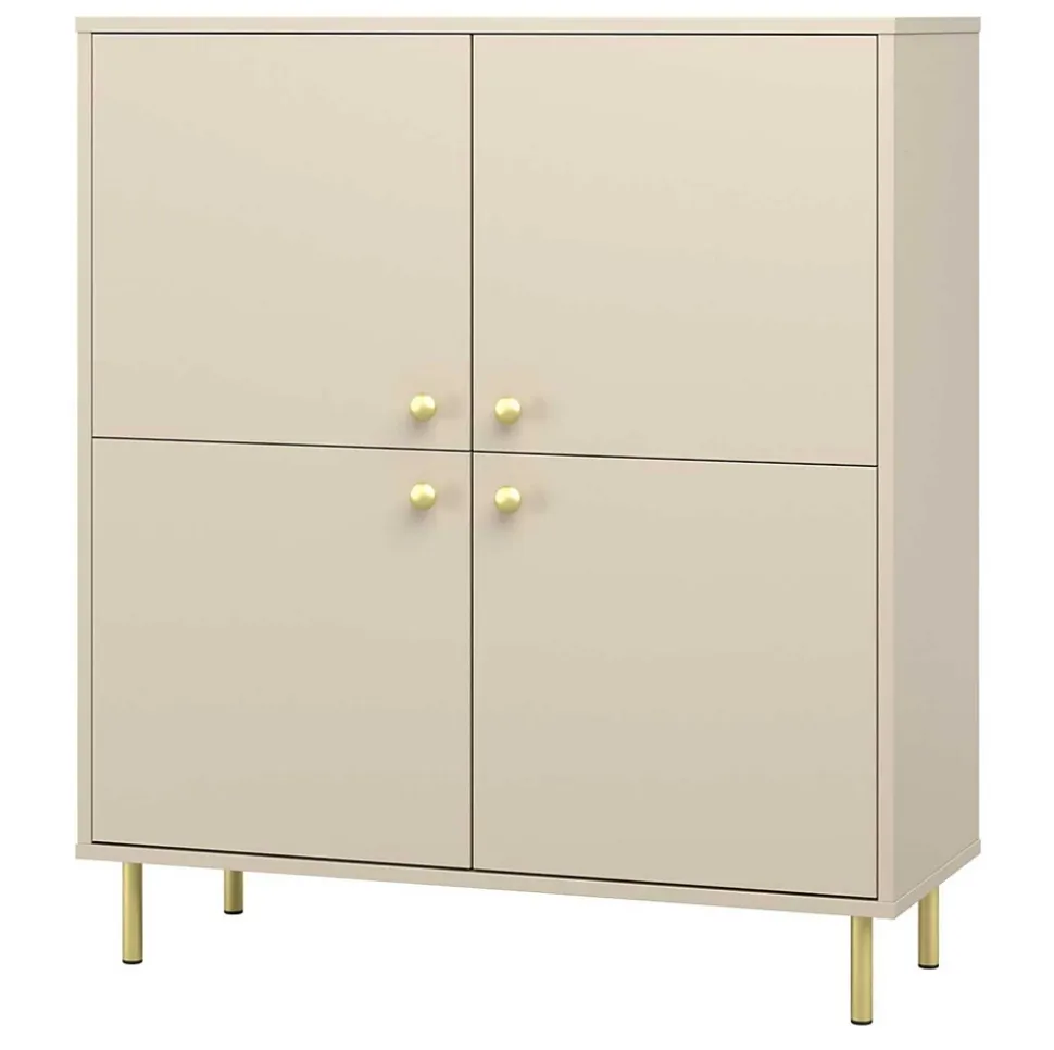Commode haute Venus à quatre portes pieds en métal doré cachemire