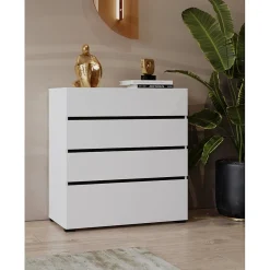 Commode HAVANA blanche et noire 4 tiroirs Style contemporain et rangement pratique