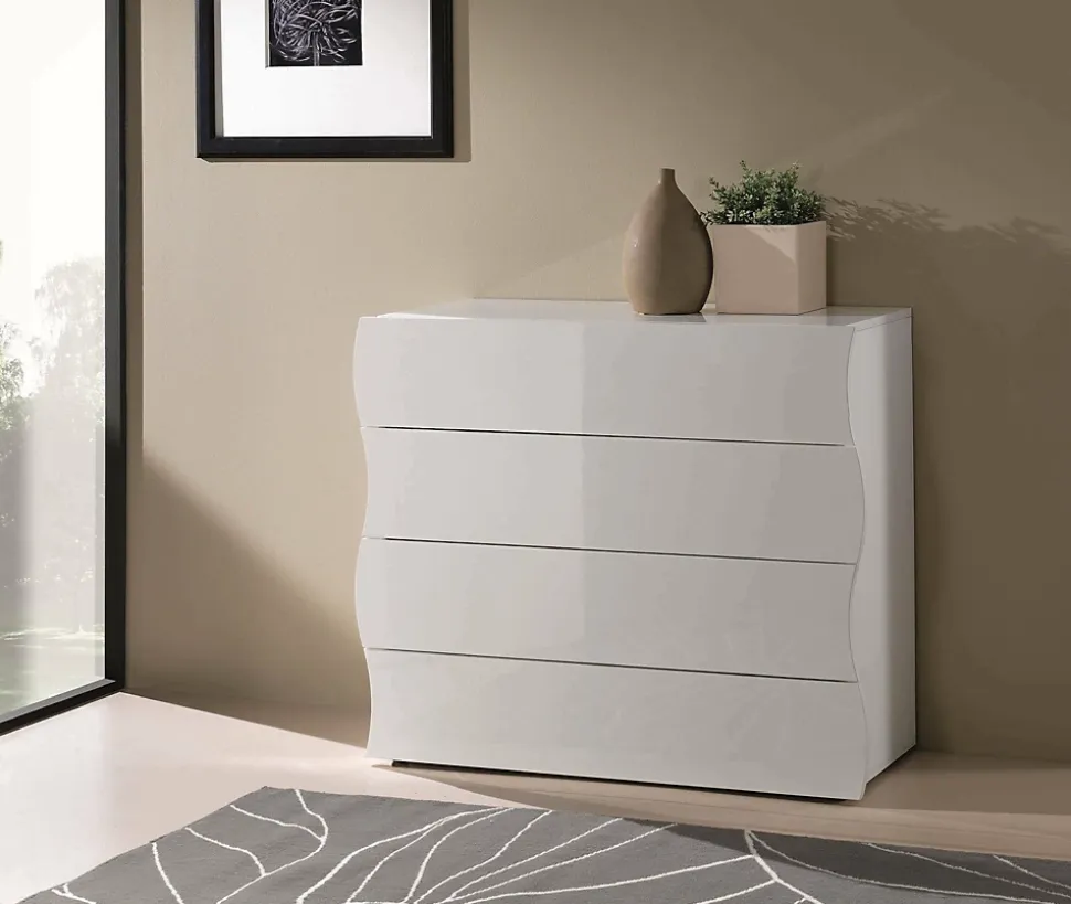 Commode Hecate, Commode 4 tiroirs, Commode de chambre, 100% Made in Italy, 98x40h82 cm, Blanc brillant