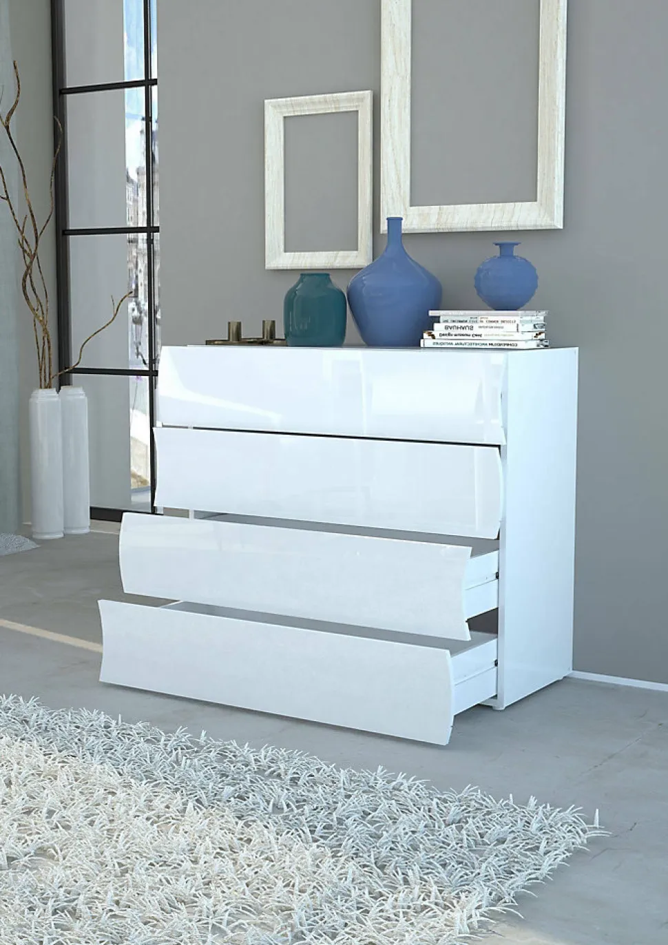 Commode Hecate, Commode 4 tiroirs, Commode de chambre, 100% Made in Italy, 98x40h82 cm, Blanc brillant
