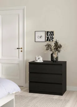 Commode Kajiki, Commode polyvalente, Commode de chambre, Meuble avec tiroirs, 77x50 h68 cm, Noir
