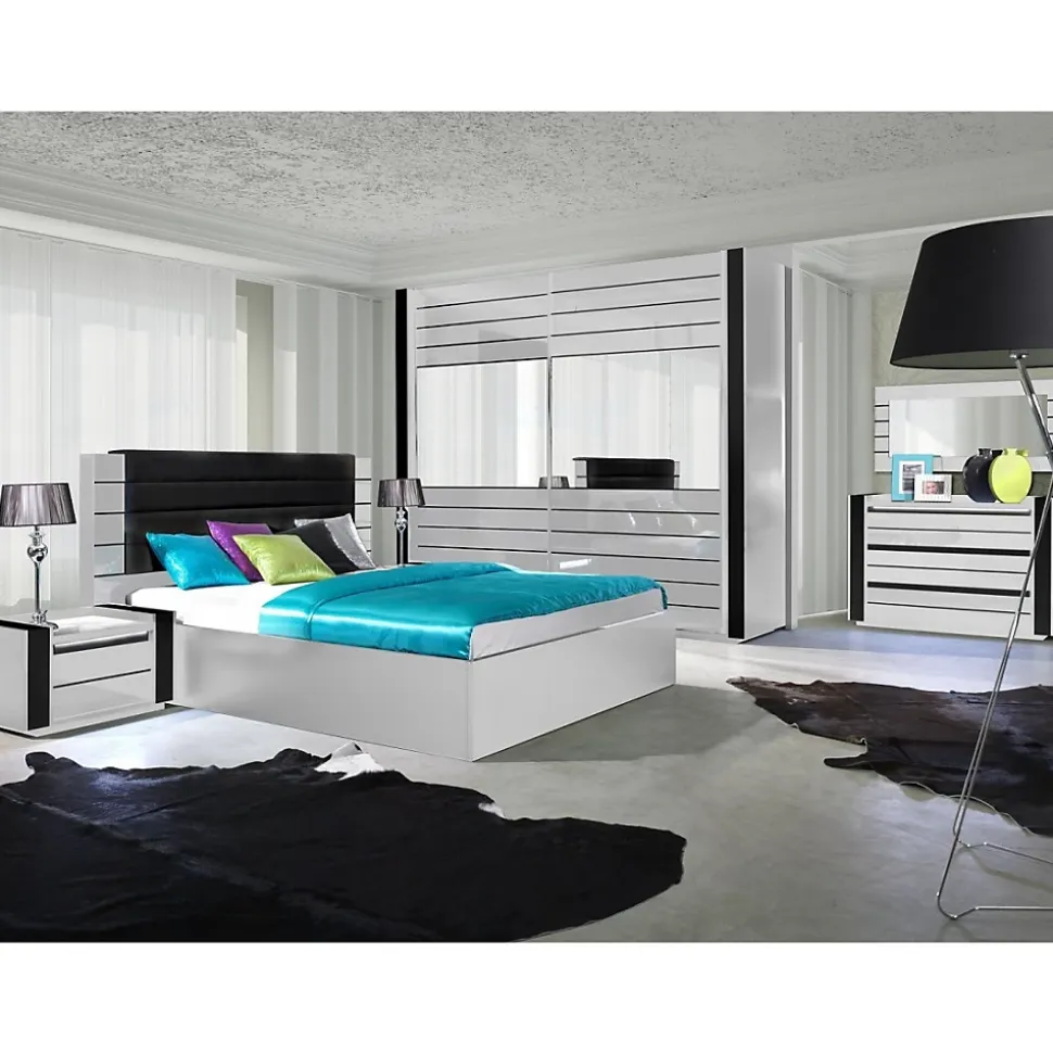 Commode LINA blanc et noir avec LED 124 x 87 x 50 cm