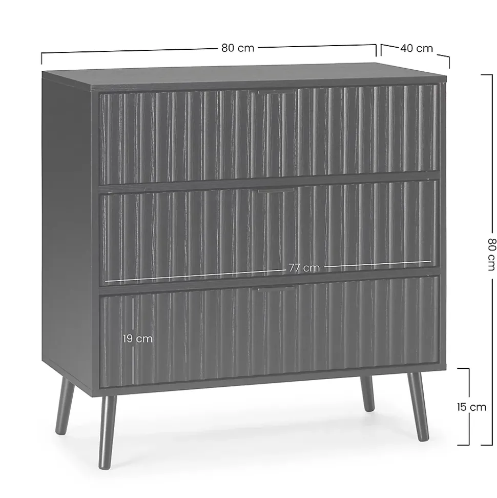 Commode Lluvia 3 tiroirs couleur noir