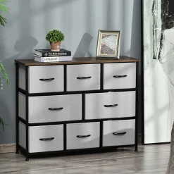 Commode meuble de rangement 8 tiroirs pliables en tissu 100 x 30 x 78,5 cm gris