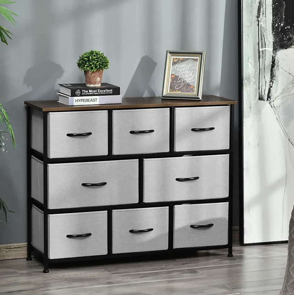Commode meuble de rangement 8 tiroirs pliables en tissu 100 x 30 x 78,5 cm gris