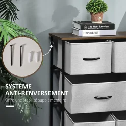Commode meuble de rangement 8 tiroirs pliables en tissu 100 x 30 x 78,5 cm gris