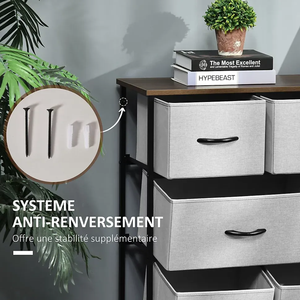 Commode meuble de rangement 8 tiroirs pliables en tissu 100 x 30 x 78,5 cm gris