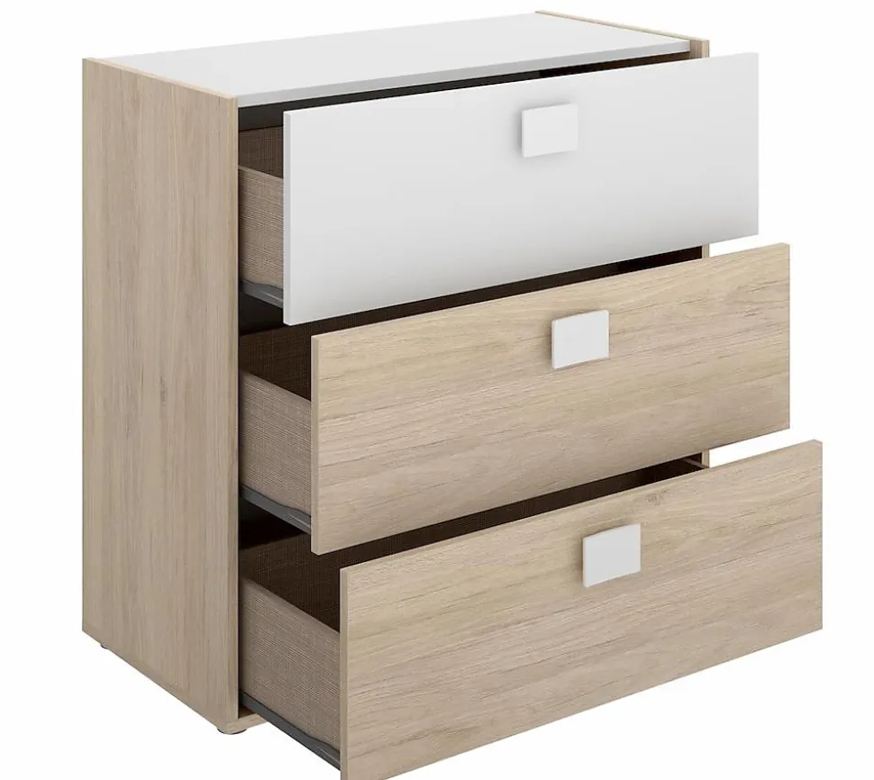 Commode Meuble de rangement coloris chêne/blanc - Longueur 80 x Hauteur 81 x Profondeur 43 cm