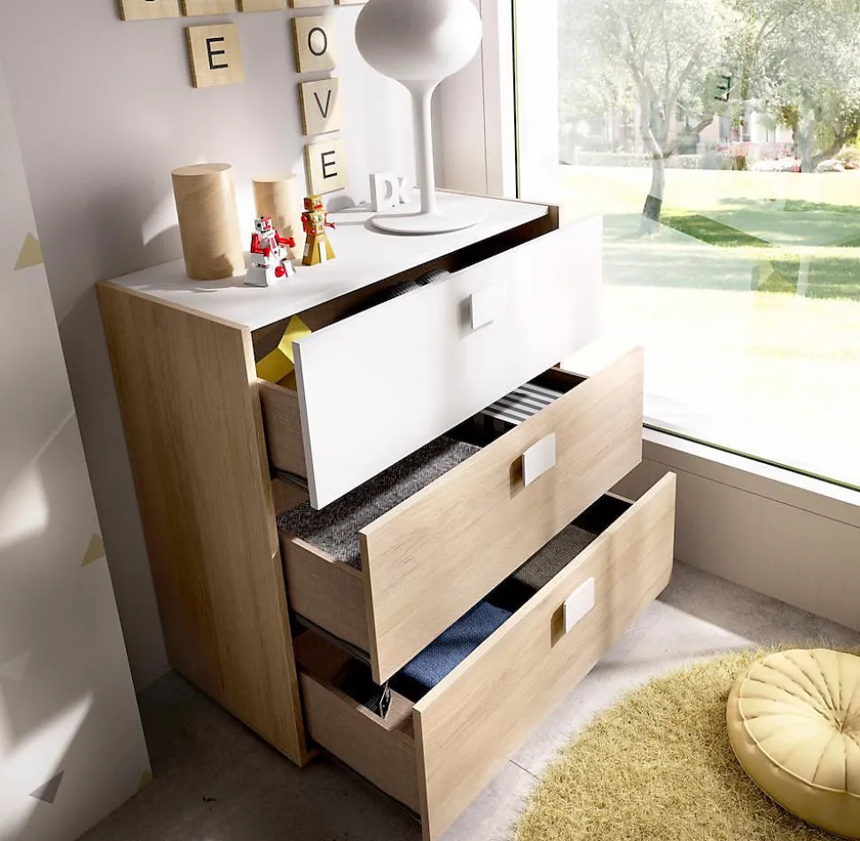 Commode Meuble de rangement coloris chêne/blanc - Longueur 80 x Hauteur 81 x Profondeur 43 cm