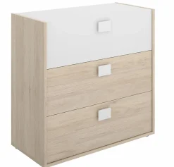 Commode Meuble de rangement coloris chêne/blanc - Longueur 80 x Hauteur 81 x Profondeur 43 cm