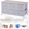 Commode meuble de rangement dim. 100L x 30l x 54H cm 5 tiroirs non-tissés gris structure métal blanc plateau MDF bois clair