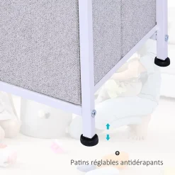 Commode meuble de rangement dim. 100L x 30l x 54H cm 5 tiroirs non-tissés gris structure métal blanc plateau MDF bois clair