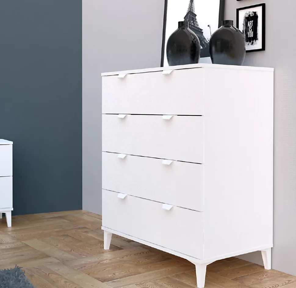 Commode, Meuble de rangement coloris blanc - Hauteur 98 x Longueur 80 x Profondeur 48 cm