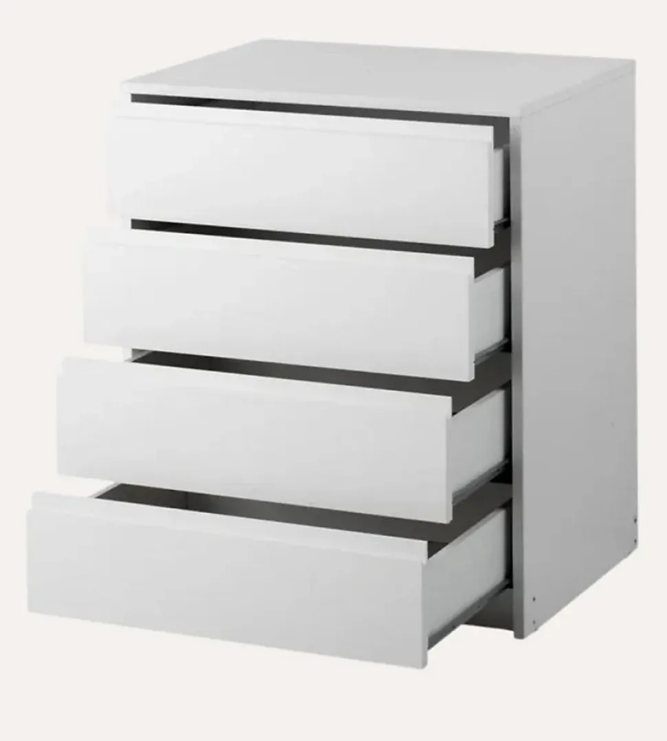Commode, Meuble de rangement avec 4 tiroirs coloris blanc - Hauteur 74 x Longueur 70 x profondeur 45 cm