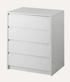 Commode, Meuble de rangement avec 4 tiroirs coloris blanc - Hauteur 74 x Longueur 70 x profondeur 45 cm