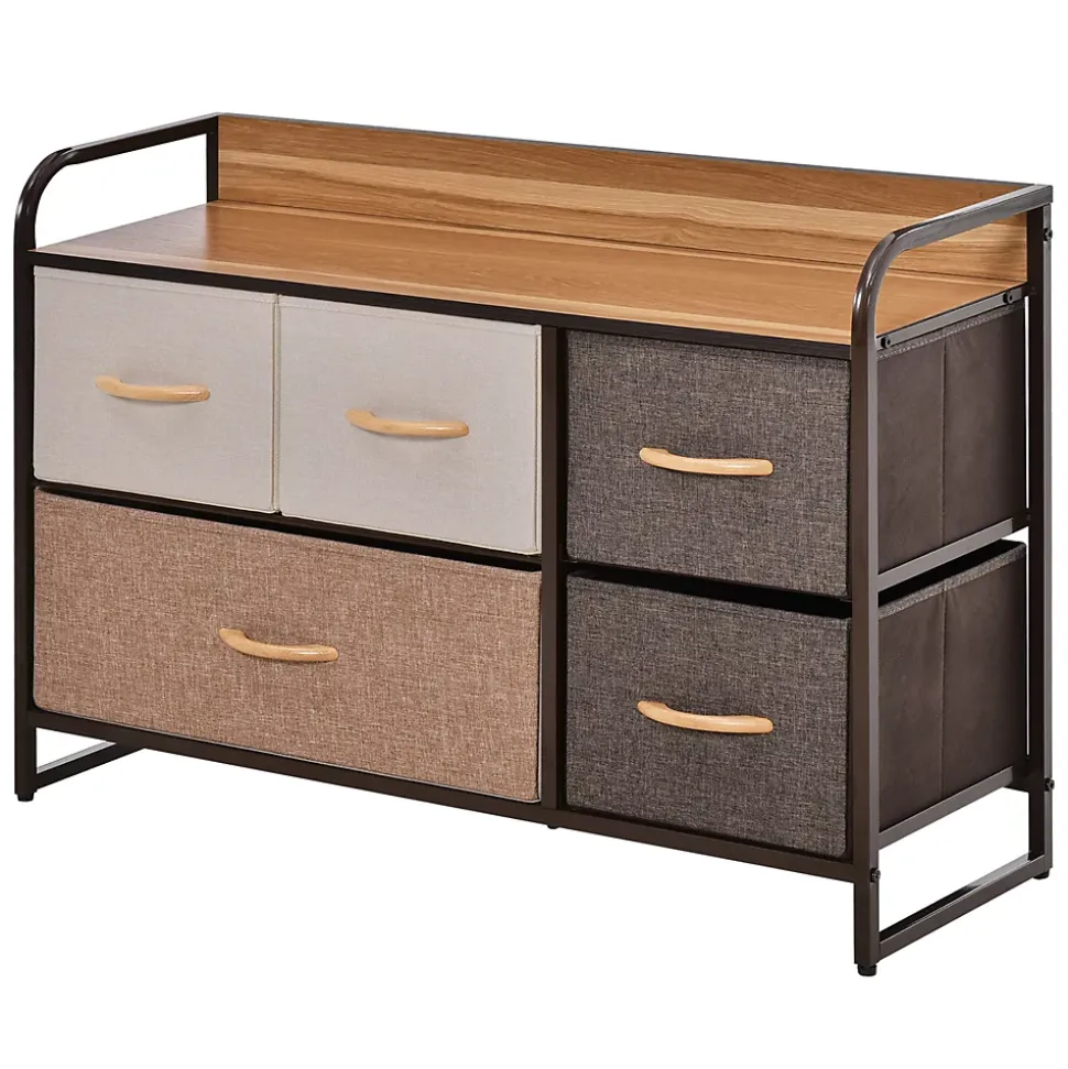 Commode meuble de rangement 5 tiroirs en tissu 87,5 x 29 x 58 cm Marron et beige