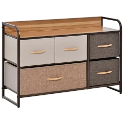 Commode meuble de rangement 5 tiroirs en tissu 87,5 x 29 x 58 cm Marron et beige