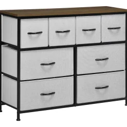 Commode meuble de rangement 8 tiroirs - dim. 100L x 30l x 78H cm - structure acier noir tissu pliant gris