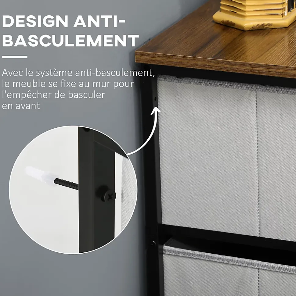 Commode meuble de rangement 8 tiroirs - dim. 100L x 30l x 78H cm - structure acier noir tissu pliant gris