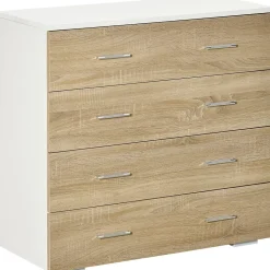 Commode meuble de rangement style contemporain 4 tiroirs 76 x 35 x 72 cm blanc et couleur bois