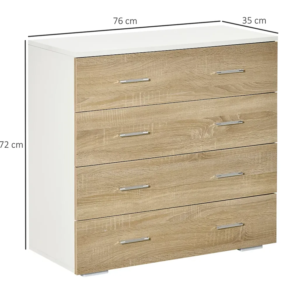 Commode meuble de rangement style contemporain 4 tiroirs 76 x 35 x 72 cm blanc et couleur bois
