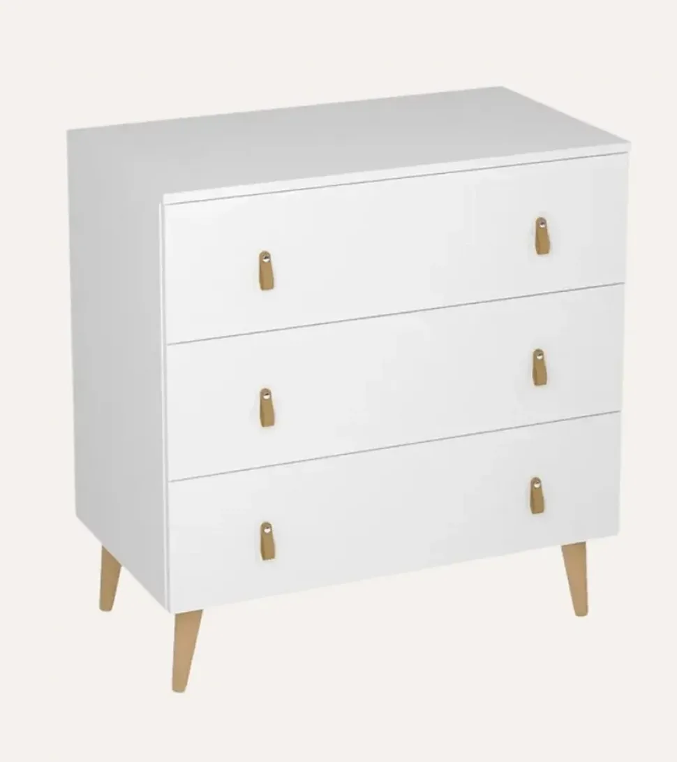 Commode, Meuble de rangement avec 3 tiroirs coloris blanc - Hauteur 83 x Longueur 80 x profondeur 48 cm