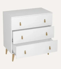 Commode, Meuble de rangement avec 3 tiroirs coloris blanc - Hauteur 83 x Longueur 80 x profondeur 48 cm