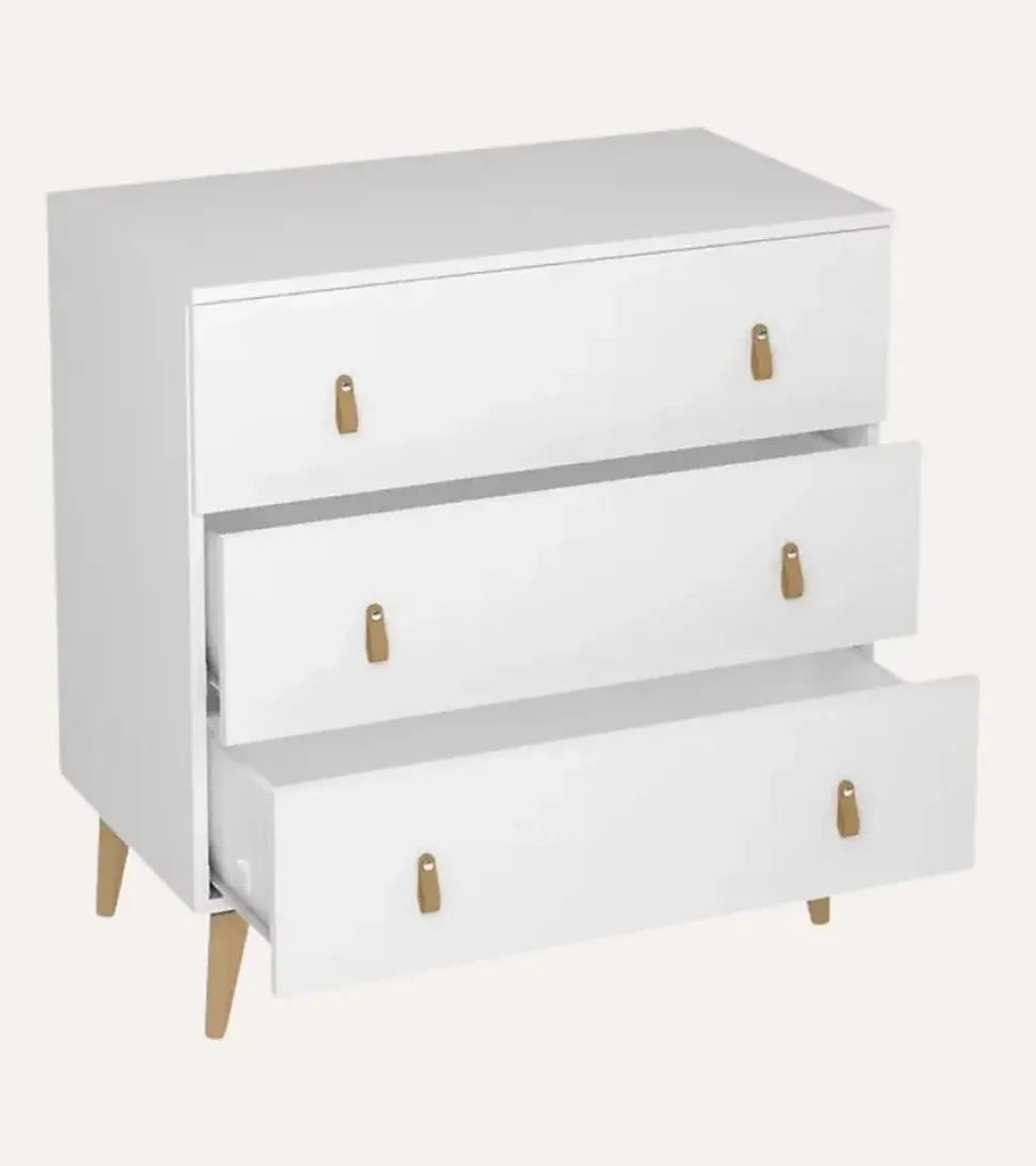 Commode, Meuble de rangement avec 3 tiroirs coloris blanc - Hauteur 83 x Longueur 80 x profondeur 48 cm