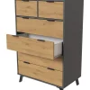 Commode, meuble de rangement avec 6 tiroirs coloris gris, chêne - Hauteur 122 x Longueur 80 x profondeur 48 cm