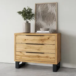 Commode MILOS 3 tiroirs style industriel chene brut et noir
