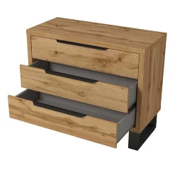 Commode MILOS 3 tiroirs style industriel chene brut et noir