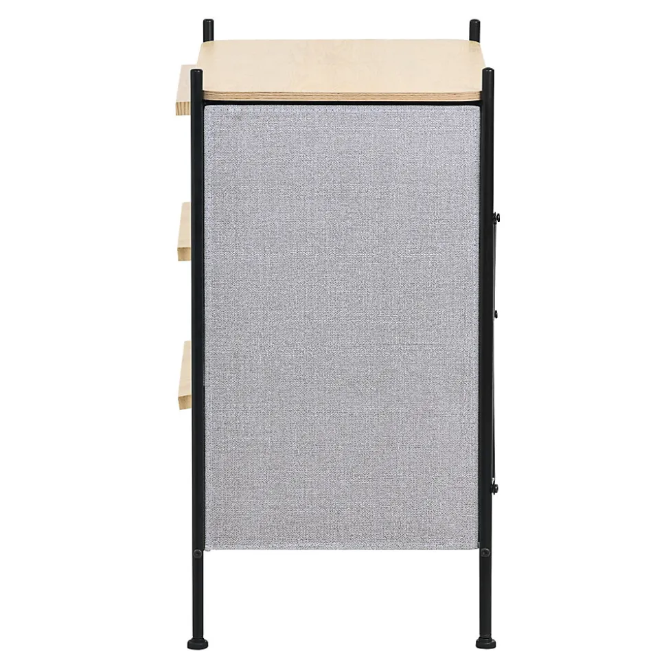 Commode ML-Design à 3 tiroirs tissu gris clair 58x78x42,5 cm avec structure en acier aspect chêne