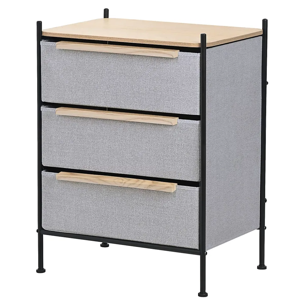 Commode ML-Design à 3 tiroirs tissu gris clair 58x78x42,5 cm avec structure en acier aspect chêne