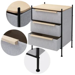 Commode ML-Design à 3 tiroirs tissu gris clair 58x78x42,5 cm avec structure en acier aspect chêne