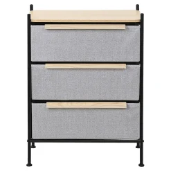 Commode ML-Design à 3 tiroirs tissu gris clair 58x78x42,5 cm avec structure en acier aspect chêne