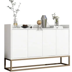 Commode moderne à 4 portes, buffet réglable de 100 cm, en bois, armoire polyvalente pour couloir, salon, salle de bain,Blanc