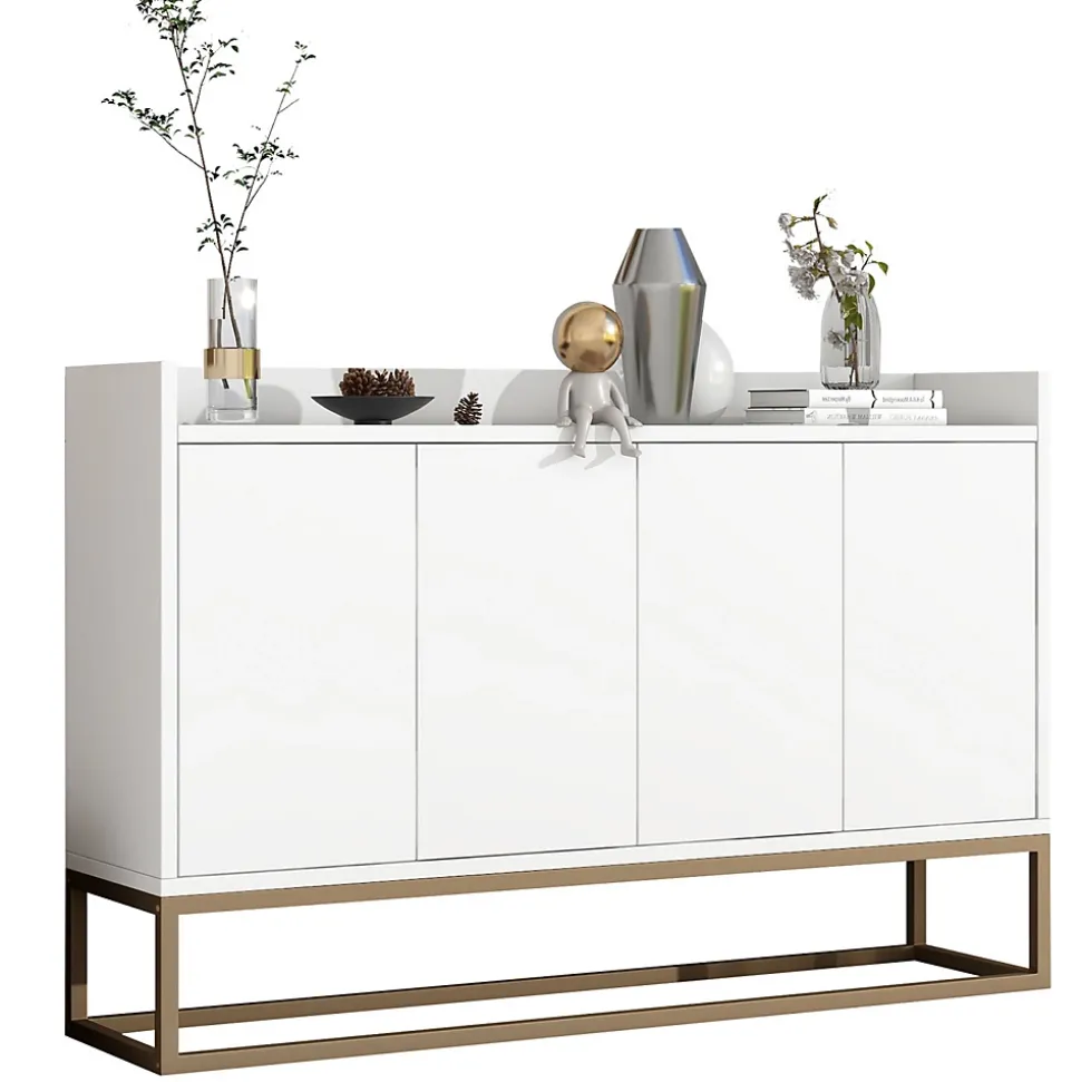 Commode moderne à 4 portes, buffet réglable de 100 cm, en bois, armoire polyvalente pour couloir, salon, salle de bain,Blanc