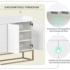 Commode moderne à 4 portes, buffet réglable de 100 cm, en bois, armoire polyvalente pour couloir, salon, salle de bain,Blanc