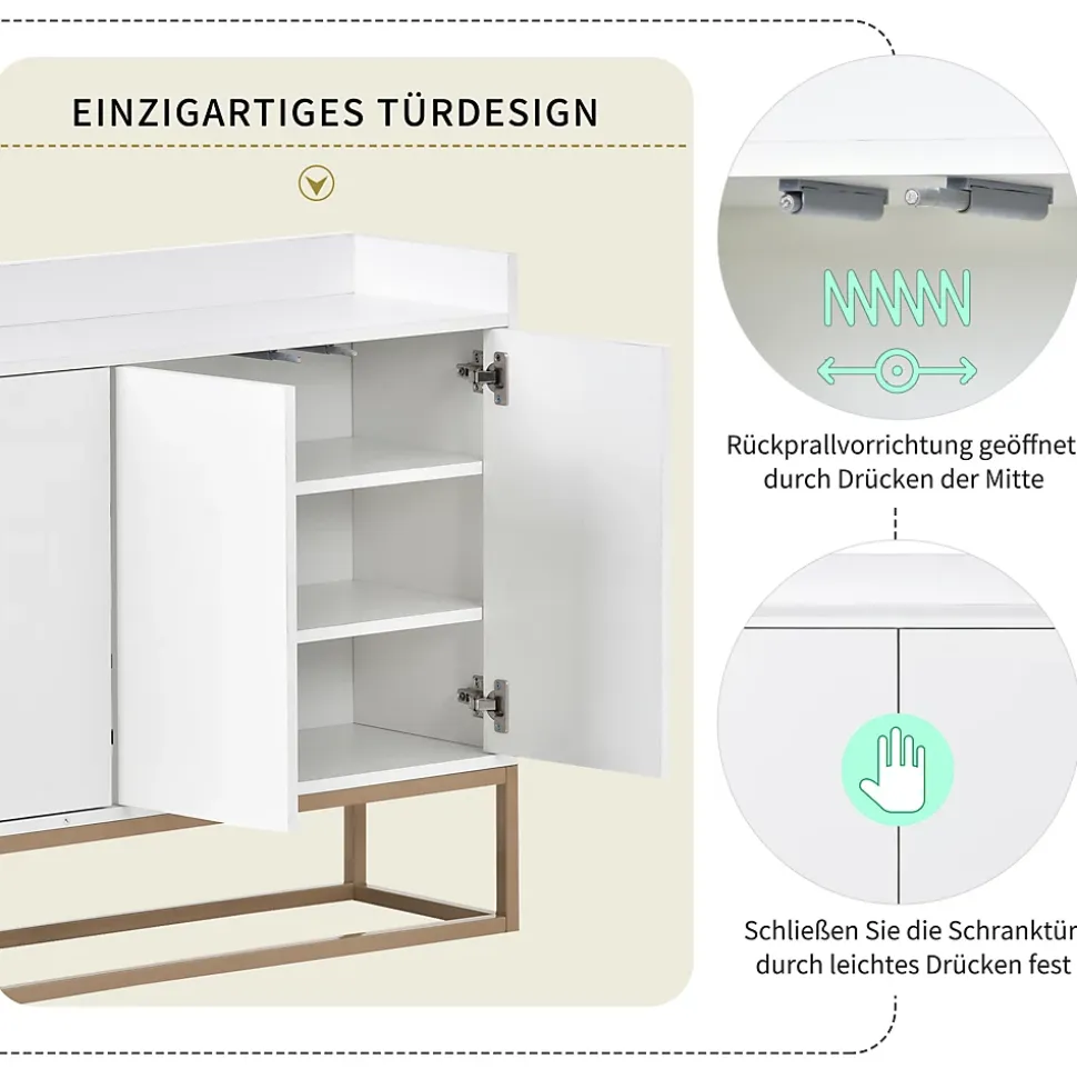 Commode moderne à 4 portes, buffet réglable de 100 cm, en bois, armoire polyvalente pour couloir, salon, salle de bain,Blanc