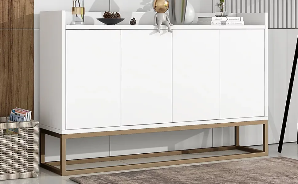 Commode moderne à 4 portes, buffet réglable de 100 cm, en bois, armoire polyvalente pour couloir, salon, salle de bain,Blanc