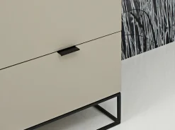 Commode moderne en bois gris et acier noir pour un rangement élégant