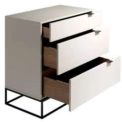 Commode moderne en bois gris et acier noir pour un rangement élégant