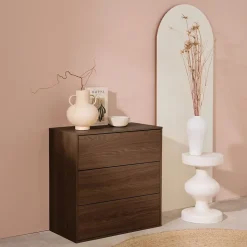 Commode. module de rangement décor bois noyer 3 tiroirs - Kompo