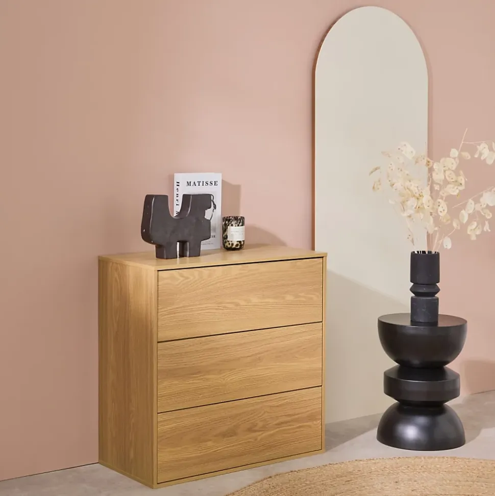 Commode. module de rangement décor bois chêne 3 tiroirs - Kompo