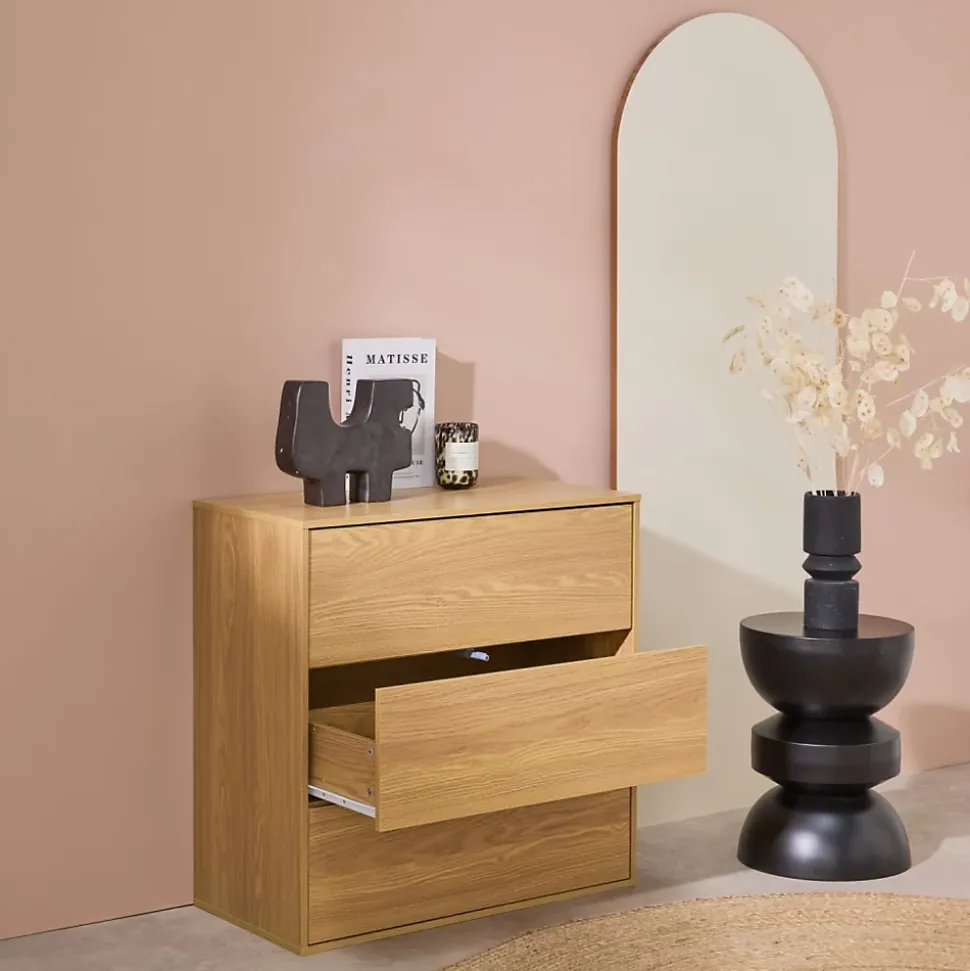 Commode. module de rangement décor bois chêne 3 tiroirs - Kompo